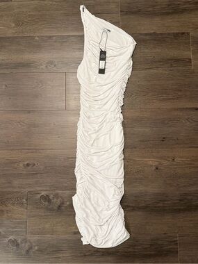 Fashion Nova White One-Shoulder Ruched Maxi Dress